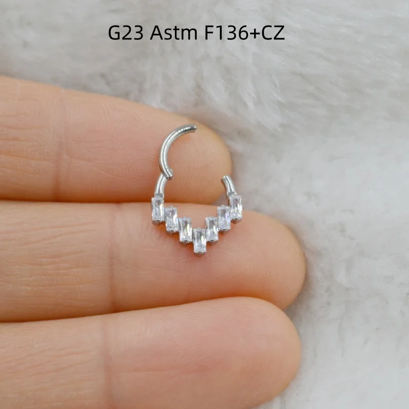 10pcs G23 F136 Titanium Piercing Jewelry CZ Nose Hoop Septum Clicker Ring Earring Ear Tragus Helix Diath Cartilage New