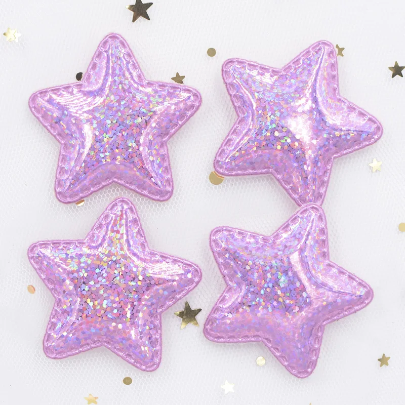 12Pcs Shinng Laser PU Fabric Padded Patches Glittering Star Appliques for Crafts Clothes Sewing Supplies DIY Hair Bow Decor