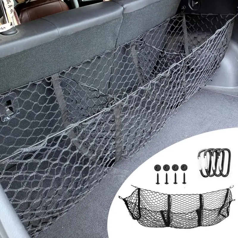 

Auto Trunk Cargo Net Car Elastic Back Cargo Storage Organizer 3 Pocket Cargo Net Trunk Bed Organizer Car interior accessories