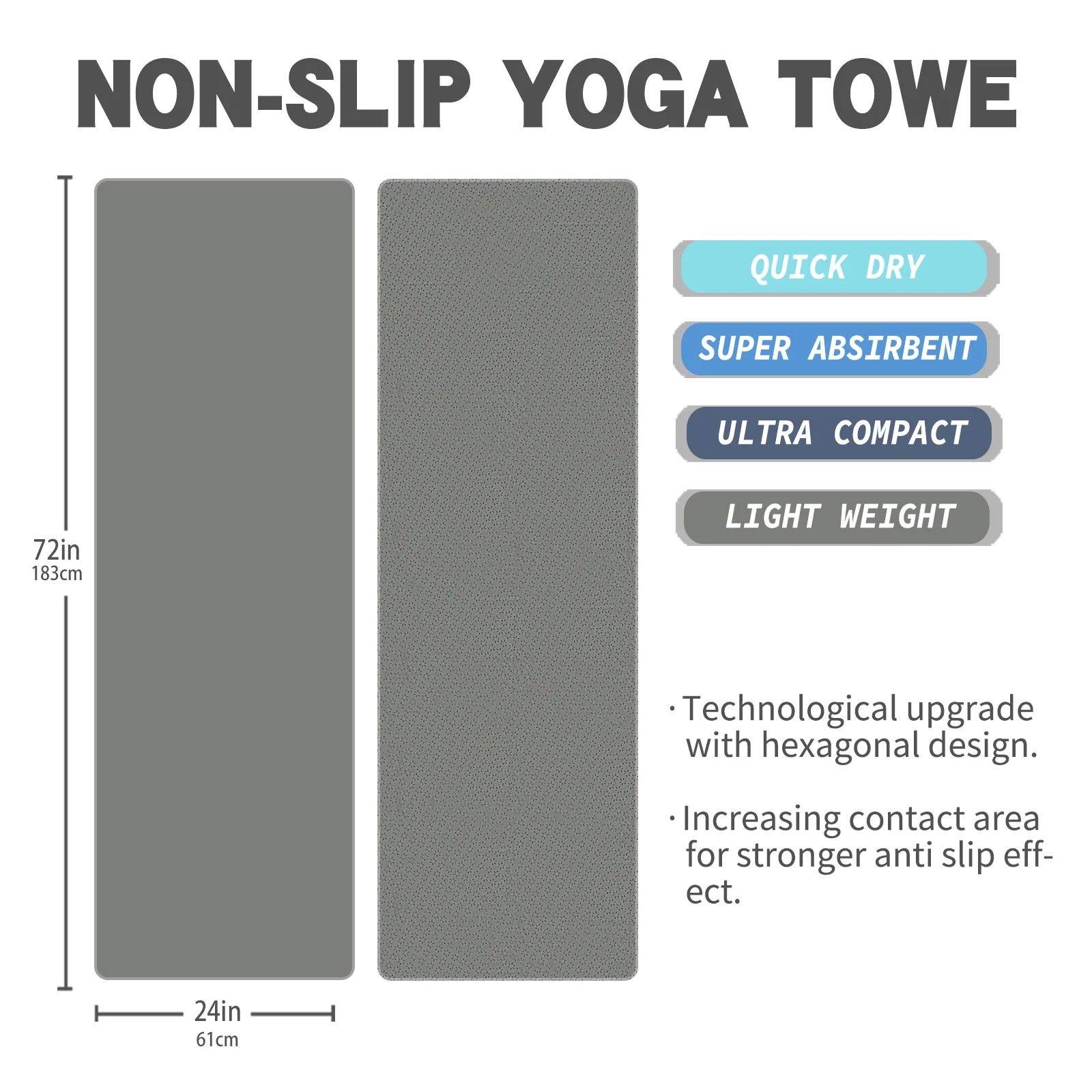 منشفة يوجا ساخنة غير قابلة للانزلاق من Mutao مع حقيبة، 24 بوصة × 72 بوصة من السيليكون المقاوم للانزلاق فائق الامتصاص وسريع الجفاف من الألياف الدقيقة الناعمة المحمولة