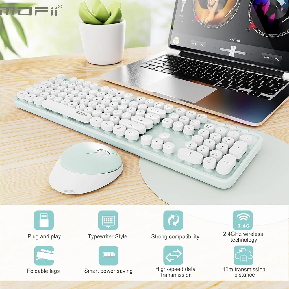 Mofii Ergonomic 2.4G Wireless Keyboard Mouse Set for PC/Laptop,Full Size 104 Keys Typewrite Keyboard with 1200DPI Optical Mouse