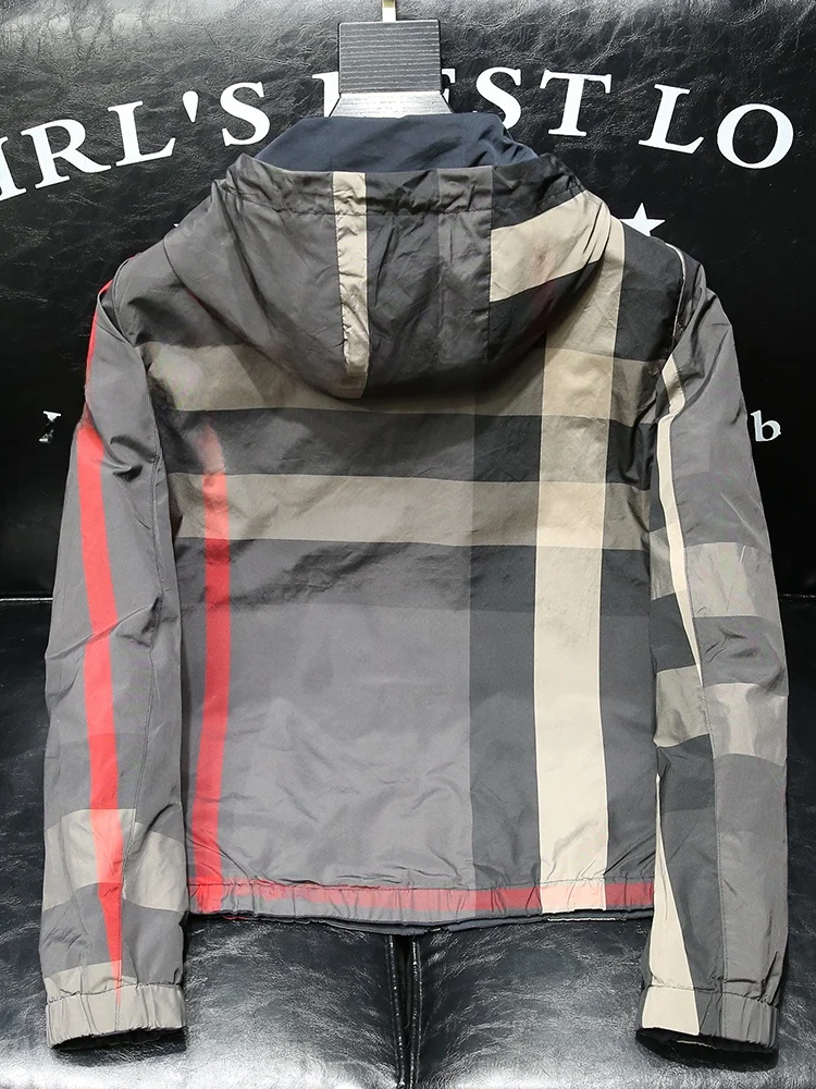 

Trendy Plaid Slim Fit Men's Jaet Double Sided Wear Spring Autumn New Sle Casual Faion Polyester Urban Sle Hknz