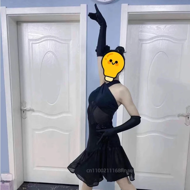 

Новое черное платье для латинских танцев 2023 года для девочек — летние тренировочные соревнования — латинское платье для экзаменации младших детей