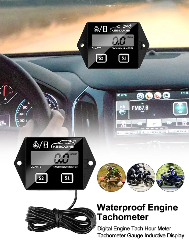 KeRestoQuebec umei-Tachymètre moto étanche IP65, vitesse 0-20000 tr/min, affichage LCD du moteur, compteur de temps de travail, tachymètre