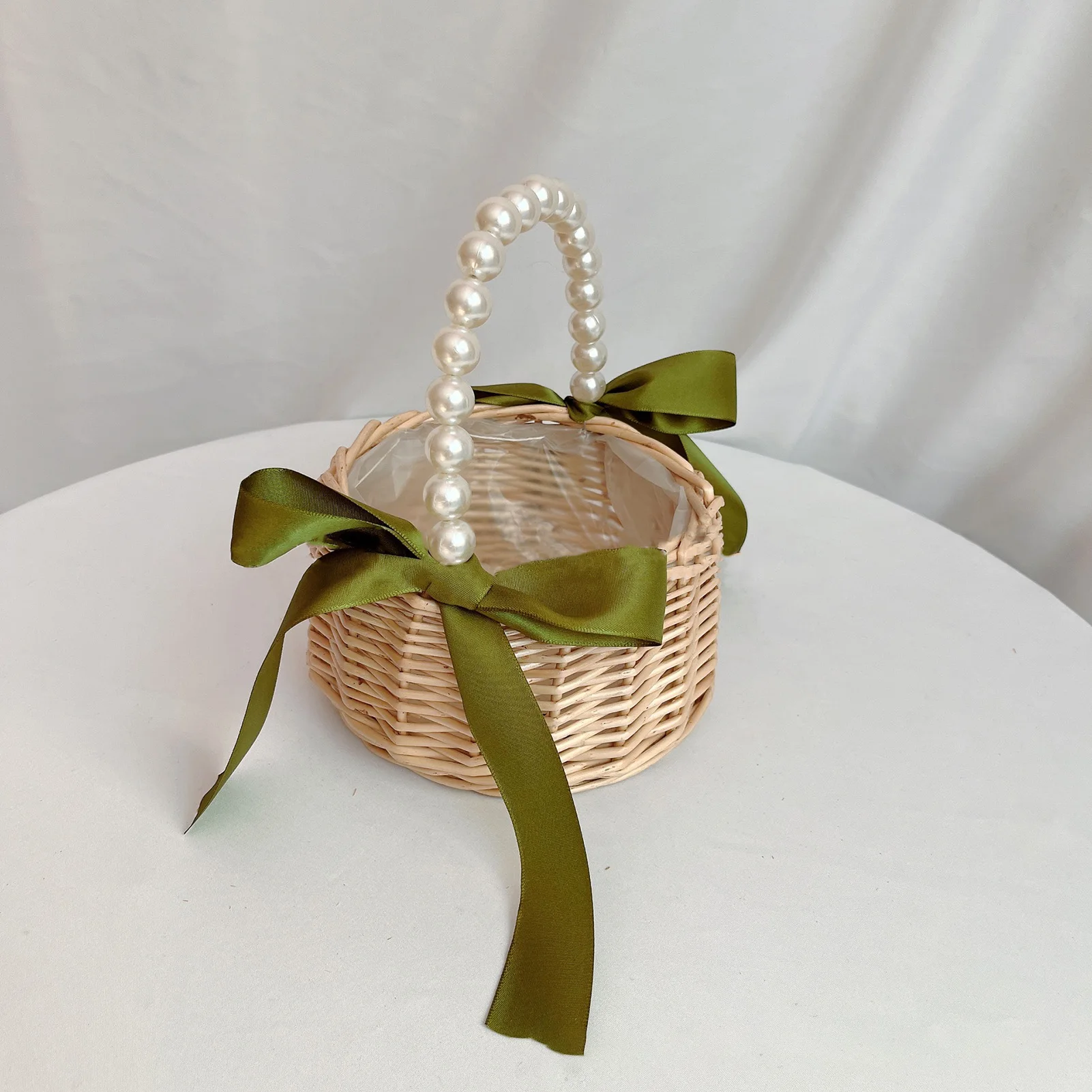 Handmade Pearl Handheld Flower Basket Willow Weaving Hand Gift Baskets Flower Arrangement For Home Wedding