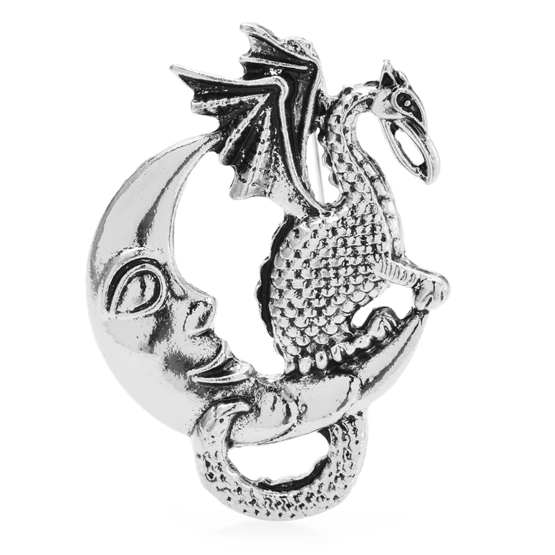 Wuli&baby Sitting Moon Dragon Brooches For Women Unisex Vintage Lovely Animal Spirits Party Casual Brooch Pin Gifts