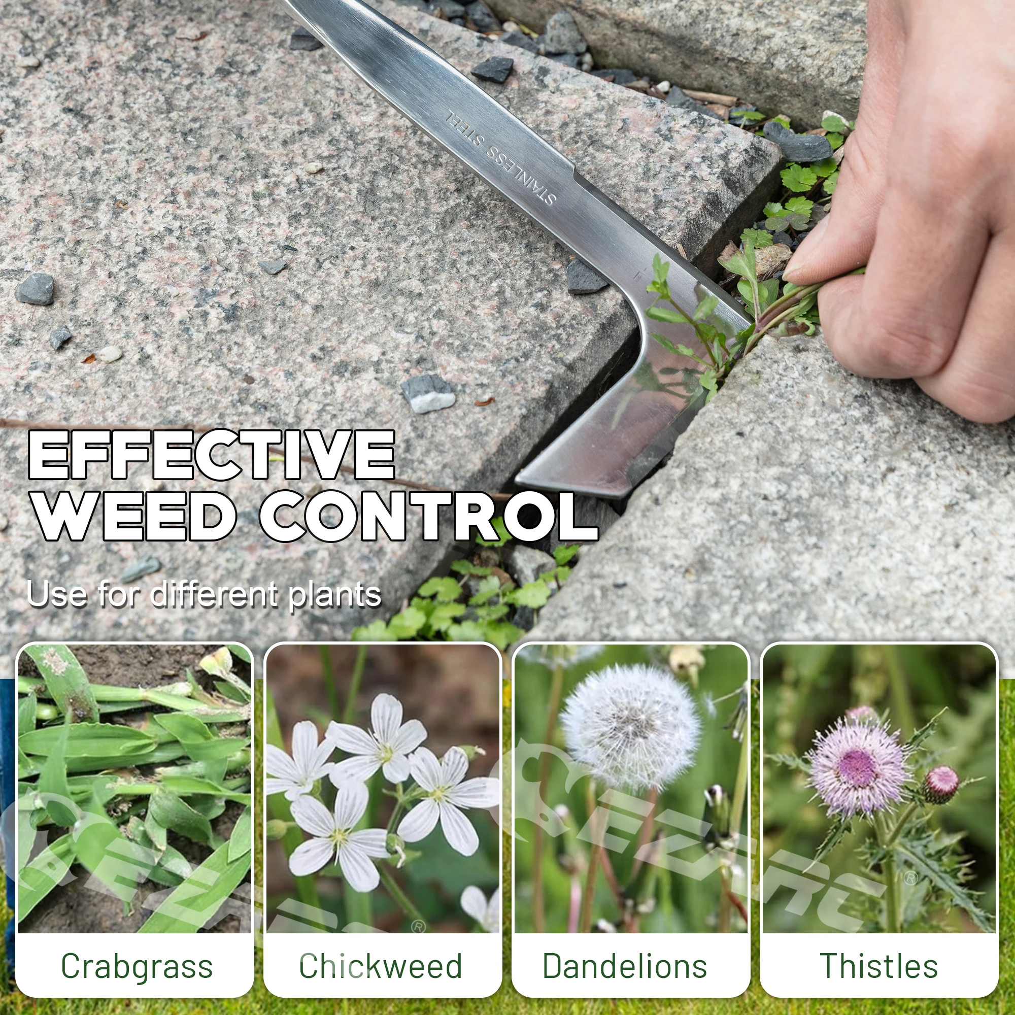 EZARC L-shaped Garden Weeding Tool Manual Weed Puller Stainless Steel Crack Weeder Hand Tool Weed Extractor Removing Weeds