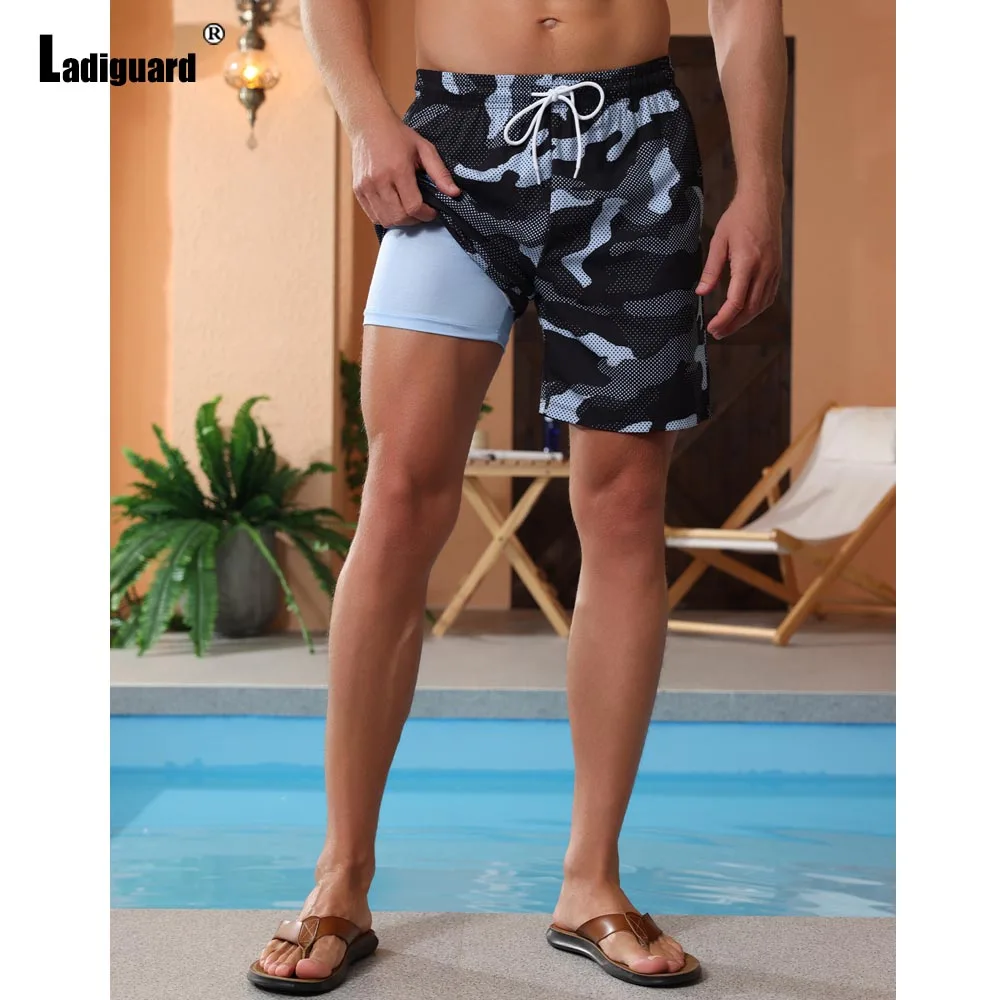 2025 Europe Style Casual Run Board Shorts Men Sexy Drawstring Short Pants Men's Stand Pockets Fashion 3D Print Beach Shorts New
