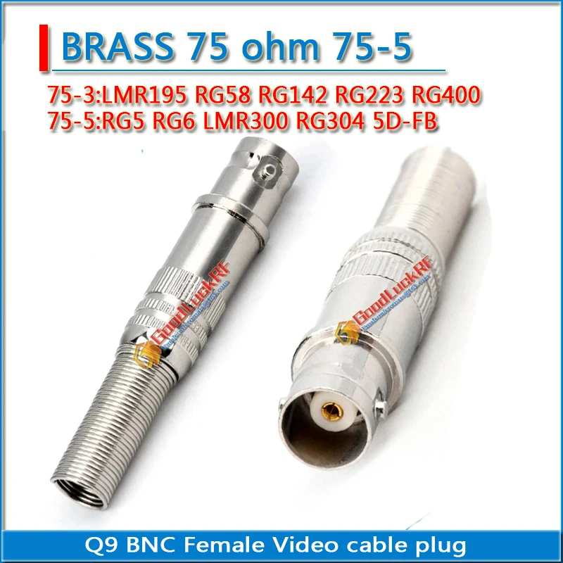 75ohm BNC female connector welding free monitoring camera Q9 copper core 75-3-5 video cable plug RG58 RG142 RG223 RG400 RG5 RG6