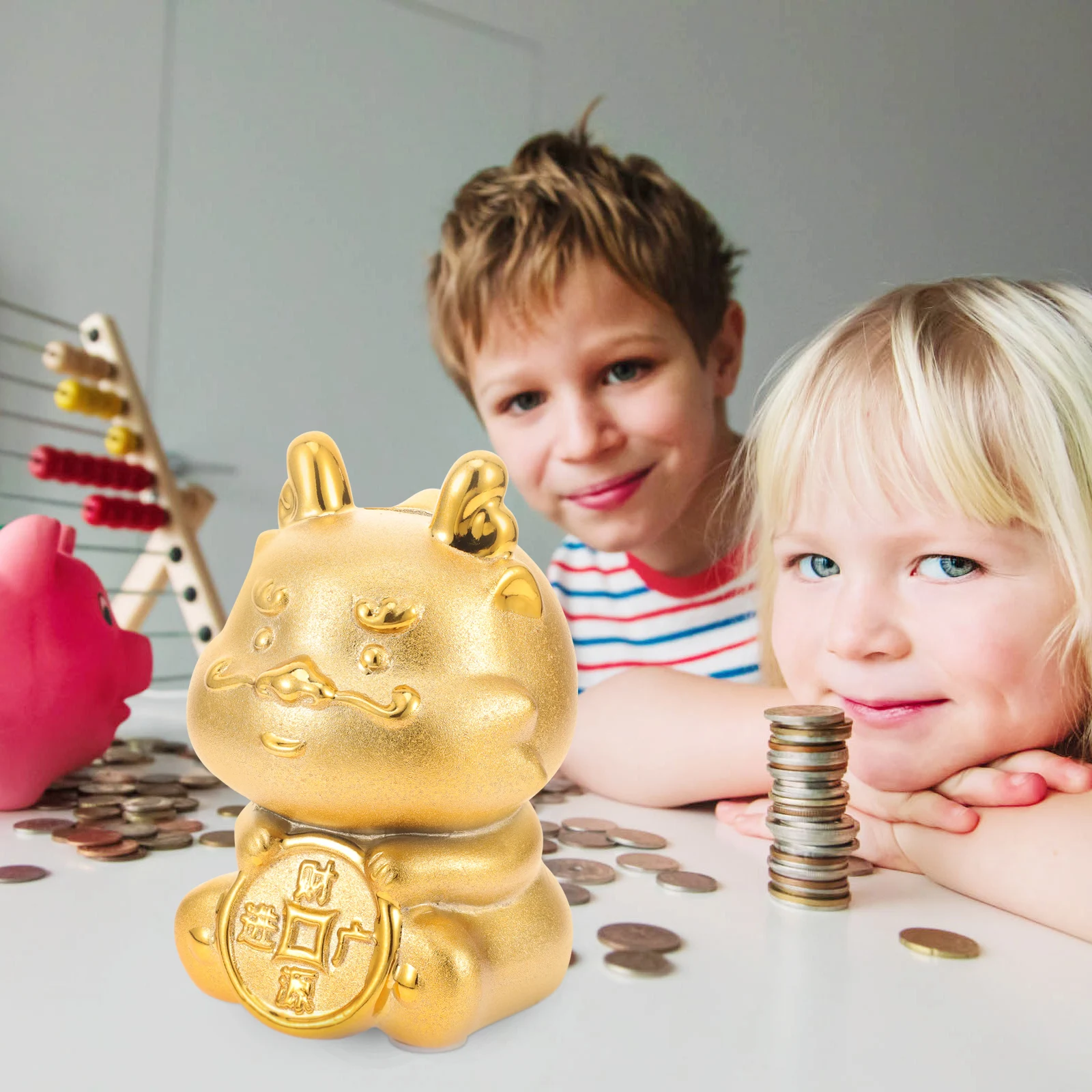 

Versatile Dragon Piggy Bank White Porcelain Money Storage Box Adorable Desktop Ornament Easy to Clean New Year Gift