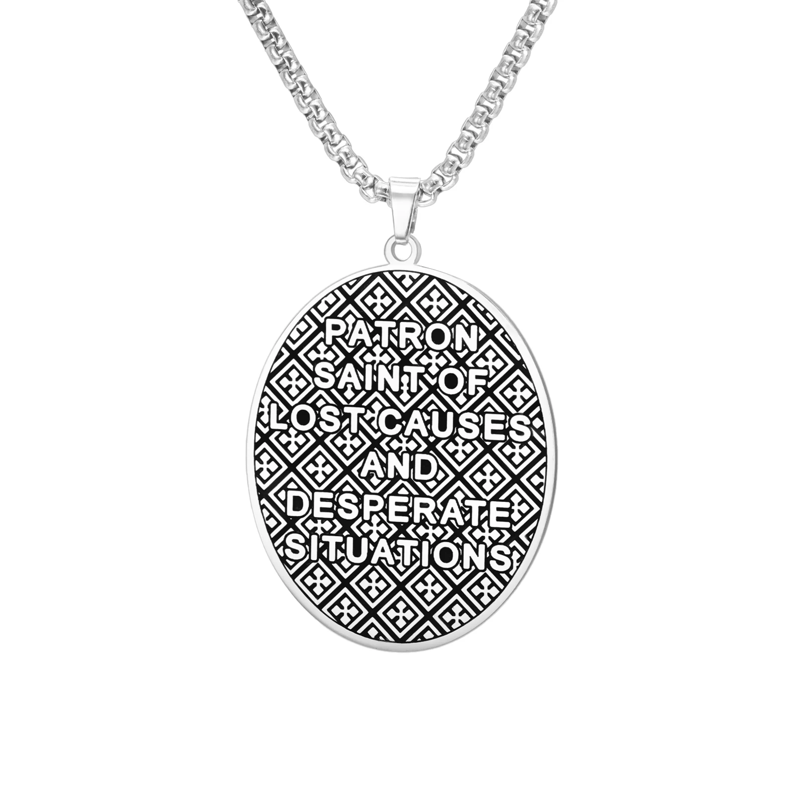Kkjoy Heiliger Judas Thaddäus Schutzpatron-Halskette aus Edelstahl, doppelseitiges religiöses Amulett, Schmuckgeschenk für christliche Gläubige – Detail 6
