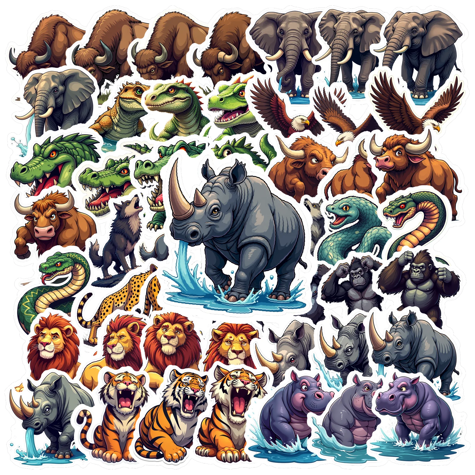 50 قطعة الفيل الكركدن النمر الاطفال القرطاسية ملصقات الكرتون مزيج الحيوانات الكتابة على الجدران ملصق المعلم مكافأة ملصقات الشارات لوازم