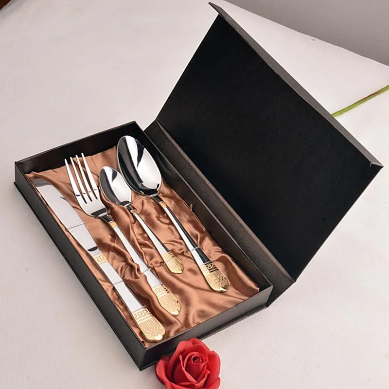 Rose Gold Dinnerware Set Stainless Steel Zero Waste Knife Spoon and Fork Set Silverware Cookware Cutlery Set 24 Piece Gift Box