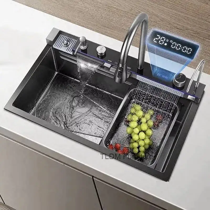 

Multifunctional Kitchen Sinks for Restaurant Modern Digital Display Metal Sink Smart Advanced Kitchen Fixture for Rental House