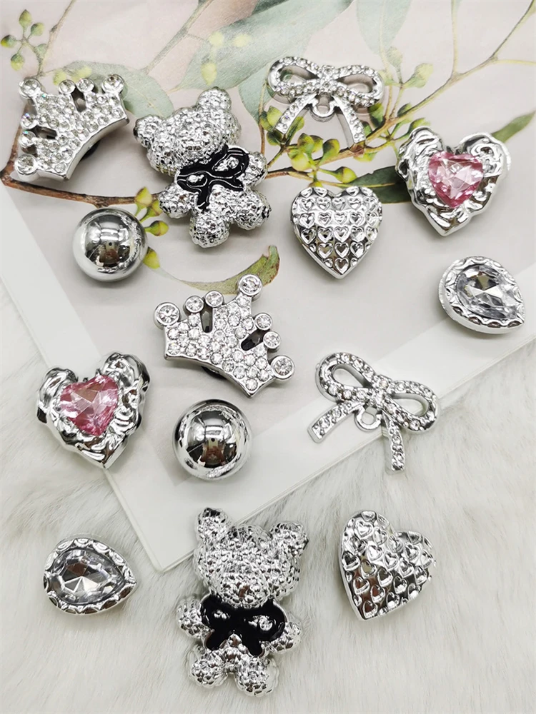 14PCS Resin Bear Shoe Charms Decor Bow-knot Crown Shoes Buckles DIY Decorations Bling Heart Shaped Clog Shoe Clips Accessories