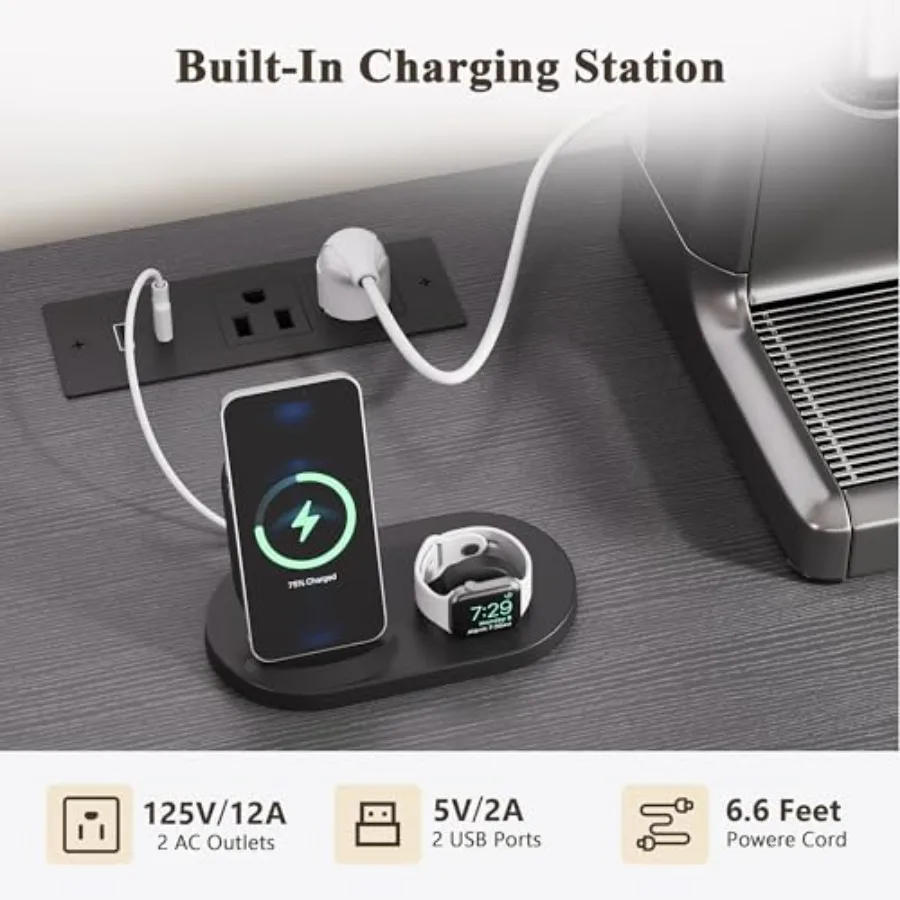 Large Coffee Bar Cabinet with Fridge Space Mini Fridge Cabinet with Pull-Out Drawer and Power Outlets Farmhouse Design Liquor C