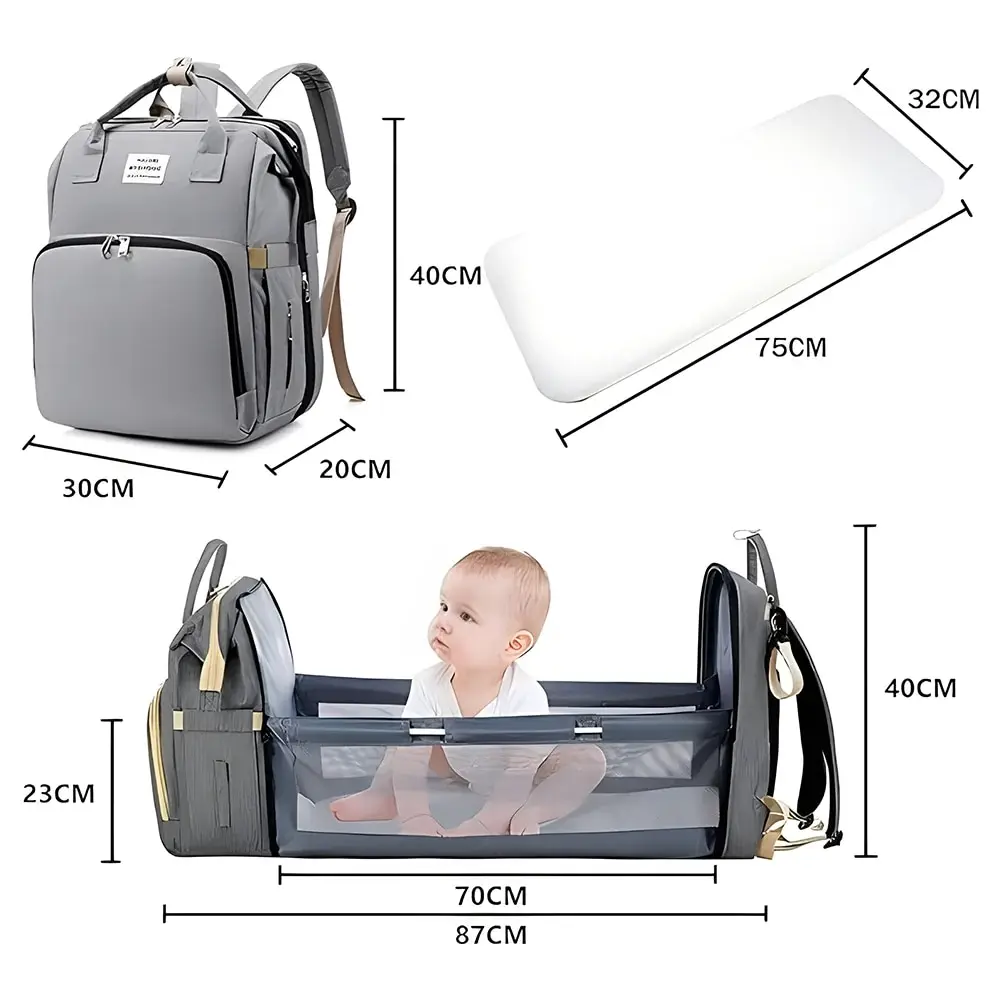 Fashionable Mommy Bag Folding Baby Bed Mother Large Capacity Portable Milk Bottle Diaper Double Shoulder Mom\'s Bag