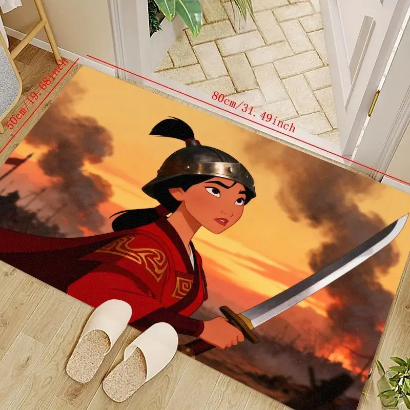 

1 шт., напольный коврик Disney Mulan Warrior Princess, 50x80 см (19,68x31,49 дюйма), коврик в стиле аниме «Героиня», нескользящий мягкий коврик