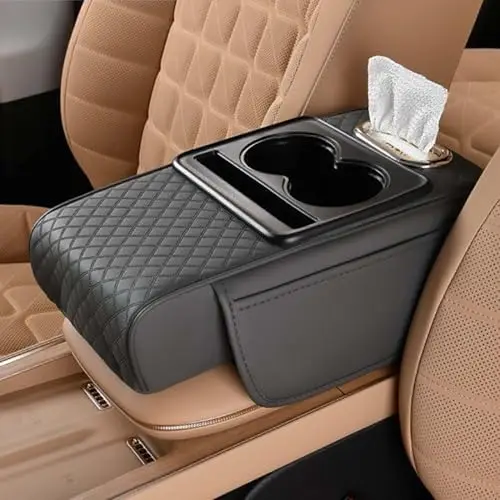 

Car Armrest Cushion with Cup Holder & Storage – 5-in-1 Console Organizer for SUVs & Sedans (Grey)