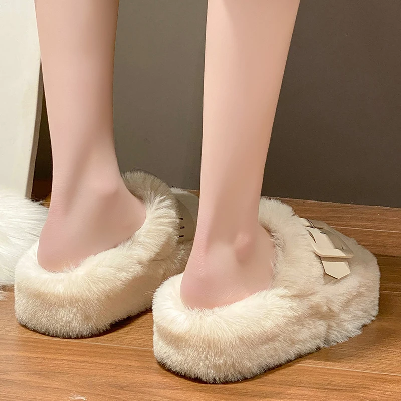 Shoes Woman 2024 House Slippers Platform Luxury Slides Fur Flip Flops Heeled Mules Cover Toe Pantofle On A Wedge Designer