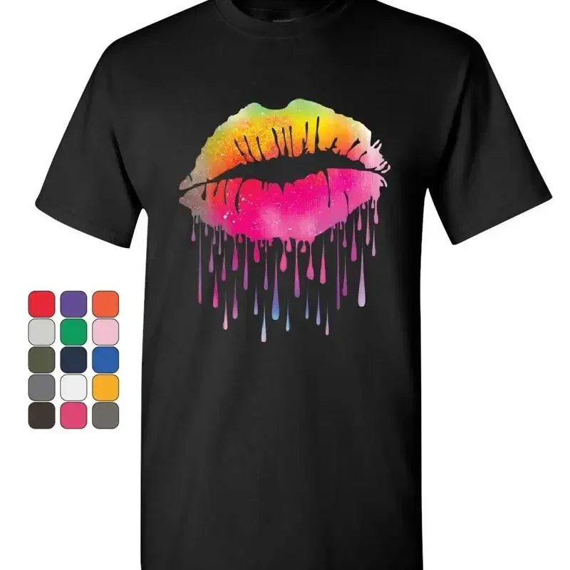 Dripping Neon Lips T-Shirt Lips Like Sugar Kiss Love Sexy Melt Mens Tee Shirt