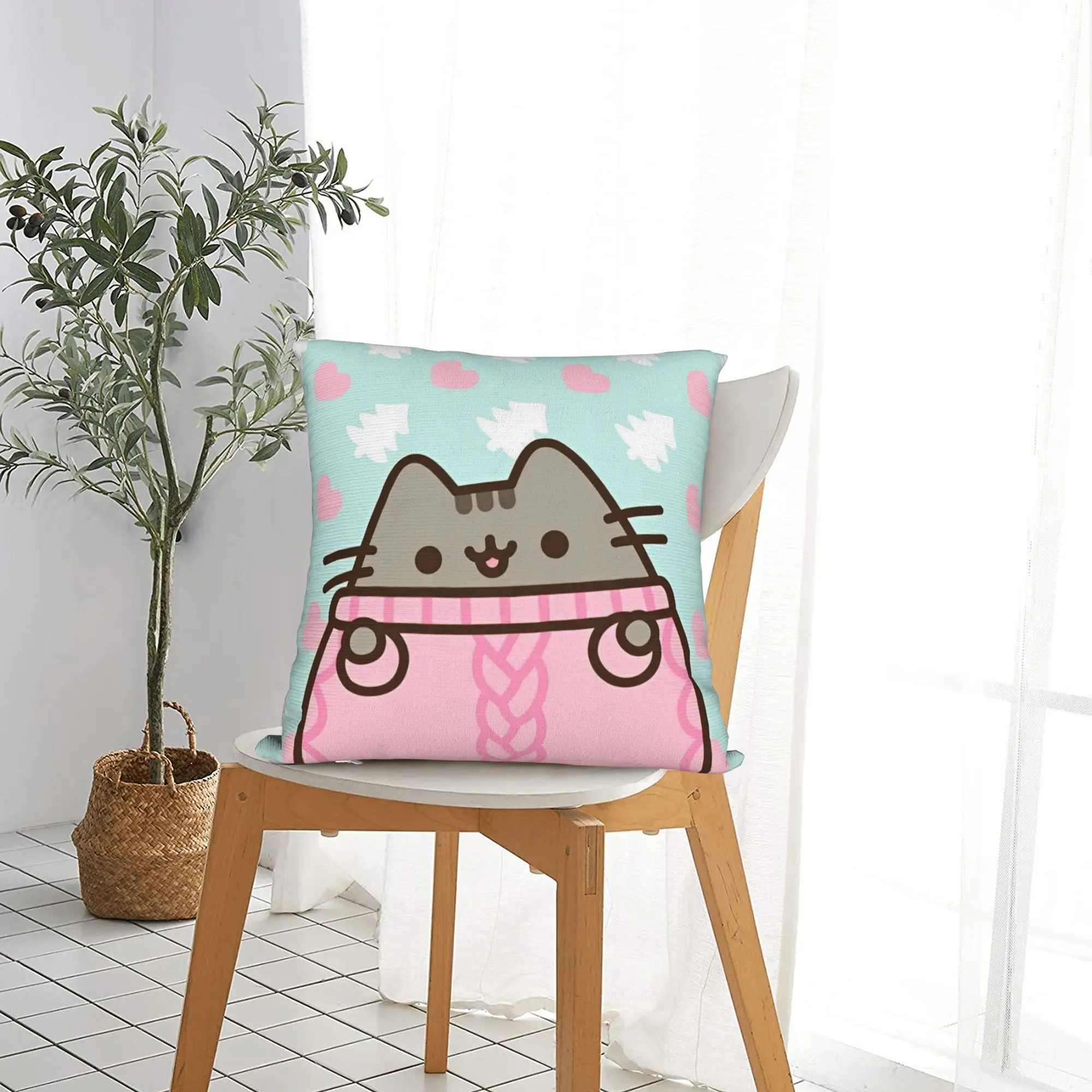 Cute Cartoon Cat Square Pillow Cases P-Pusheencats Cushion Cover Vintage Zipper Decor Pillowcase for Home 40x40cm view 2