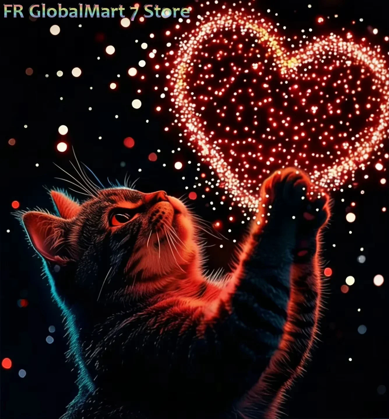 Diamond Painting DIY Glowing Tabby Cat Diamond Painting Sparkle Heart Particle Bokeh Mosaic Handmade Art Exquisite Creative Gi