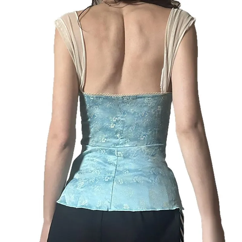 2025 Pure สาวเซ็กซี่ร้อนลูกไม้ลูกไม้พิมพ์เอว Slim และเสื้อกั๊ก