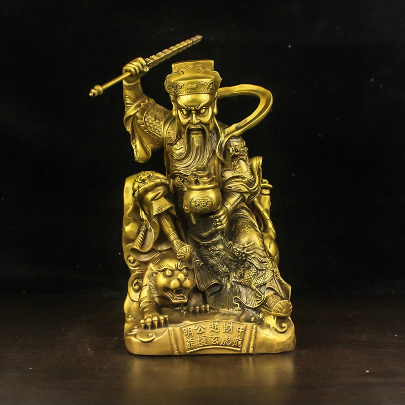 36CM Exquisite, Peculiar and Powerful Bronze statue of Zhao Gongming's God of Wealth, Dragon and Tiger