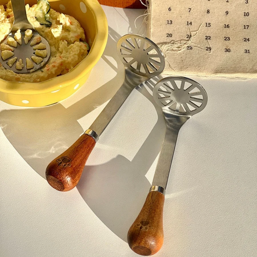 1pc Mini potato masher stainless steel wooden handle butter cheese spatula fruit masher Kitchen Tools