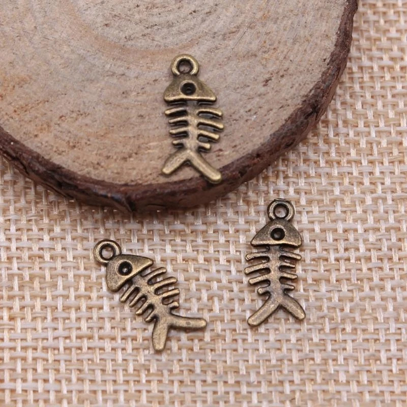 31BB 40pcs Fishbone Charm for Jewelry Crafting Supplies Vintage Bronze Pendant Set