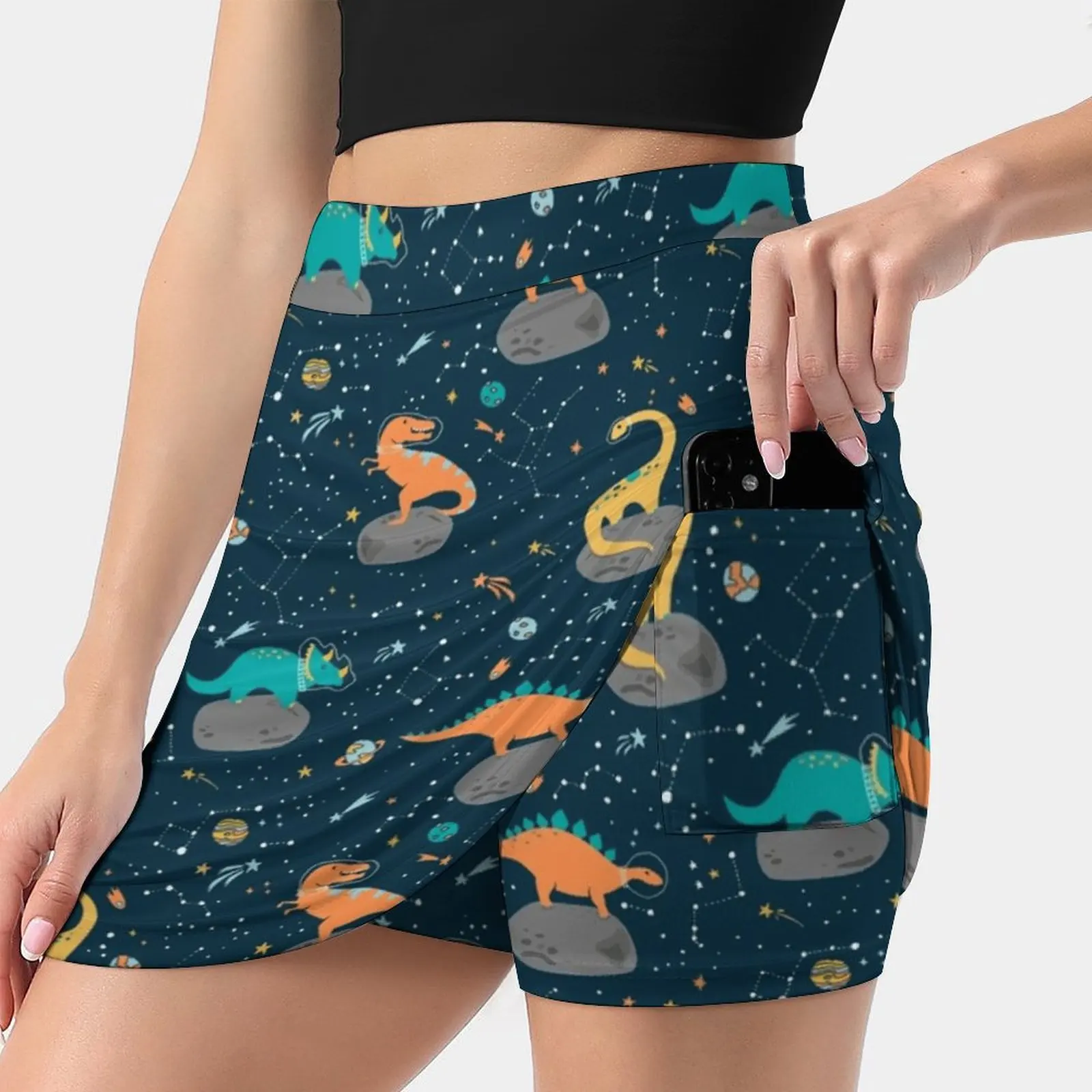 

Dinosaurs Floating On An Asteroid New Women Skirts Double-Layer Printed Short Dress Mini Sport Skirt Dinosaur Dino Dinos