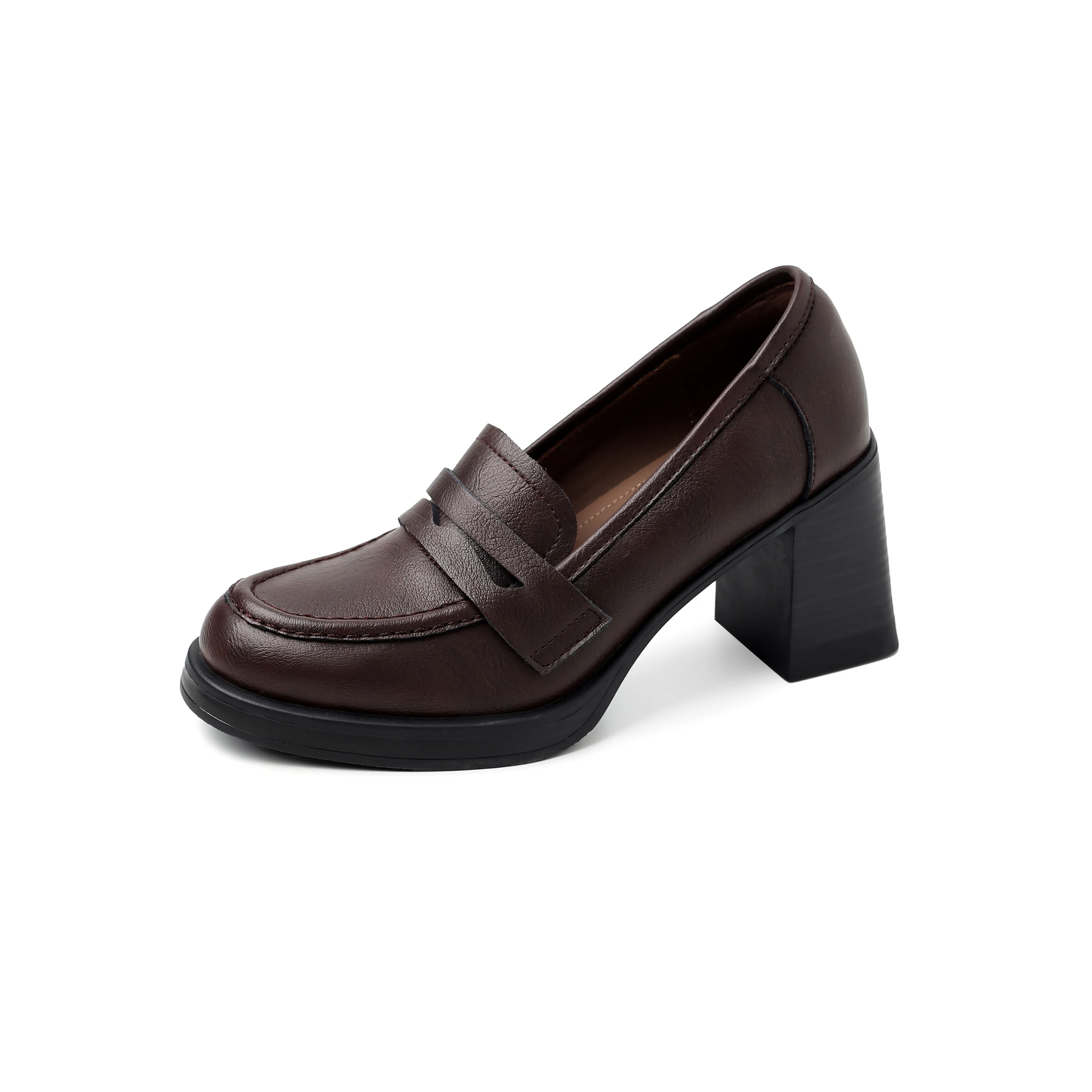 Loafers Women Genuine Leather Slip On Chunky Heel Vintage Preppy Style Versatile Handmade Shoes