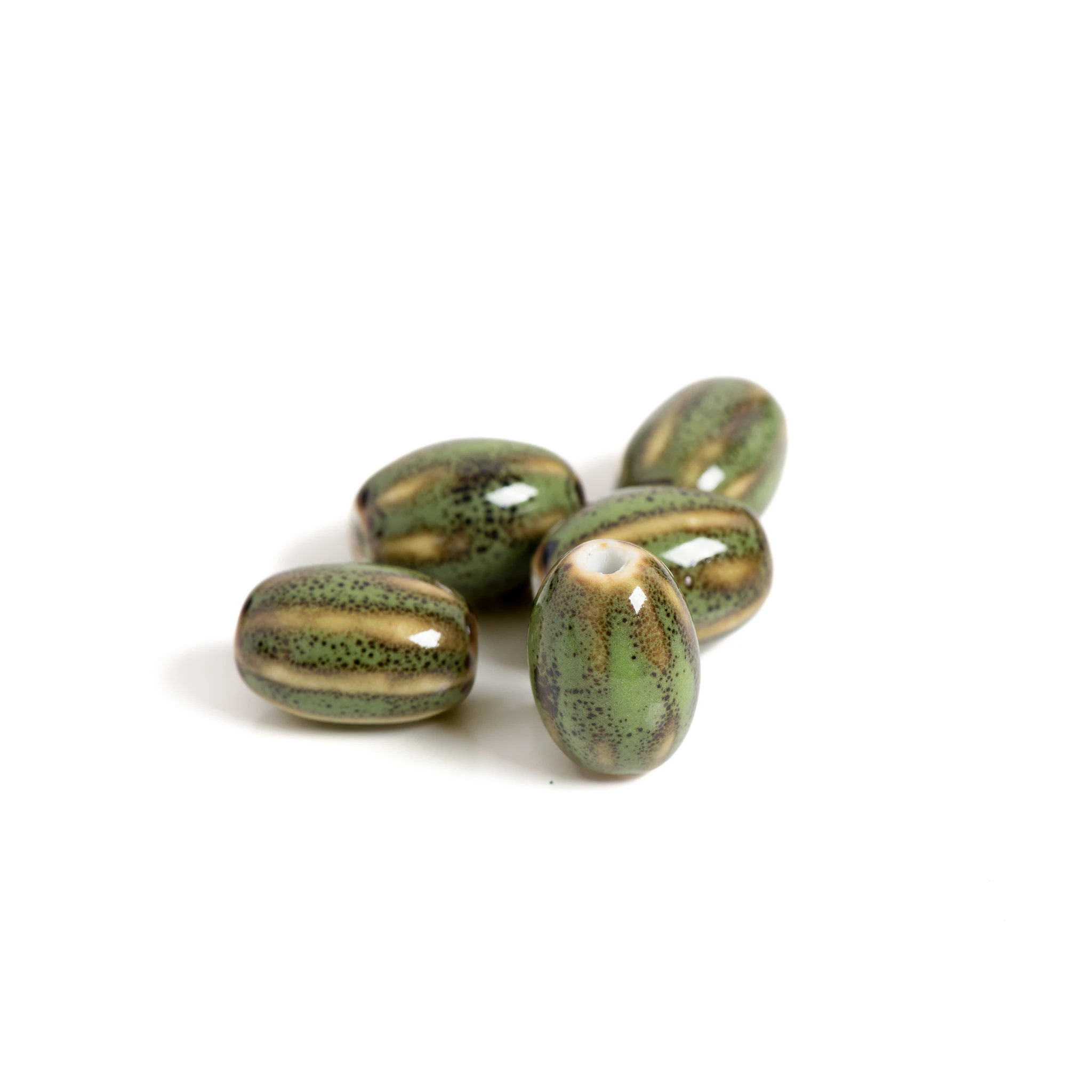 Green Long Watermelon Ceramic Beads 5pcs Oval Handmade Beads for Jewelry Making DIY Craft Necklace Bracelet Projects TCZ651