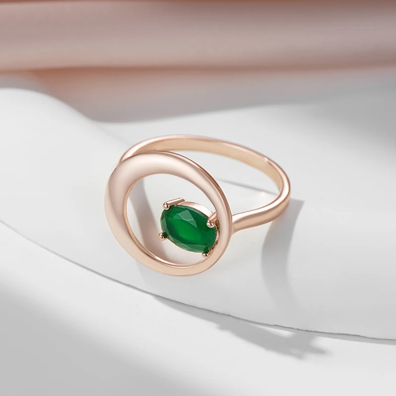 SYOUJYO Green Natural Zircon Round Rings For Women 585 Rose Gold Color Glossy Luxury Party Daily Fine Jewelry