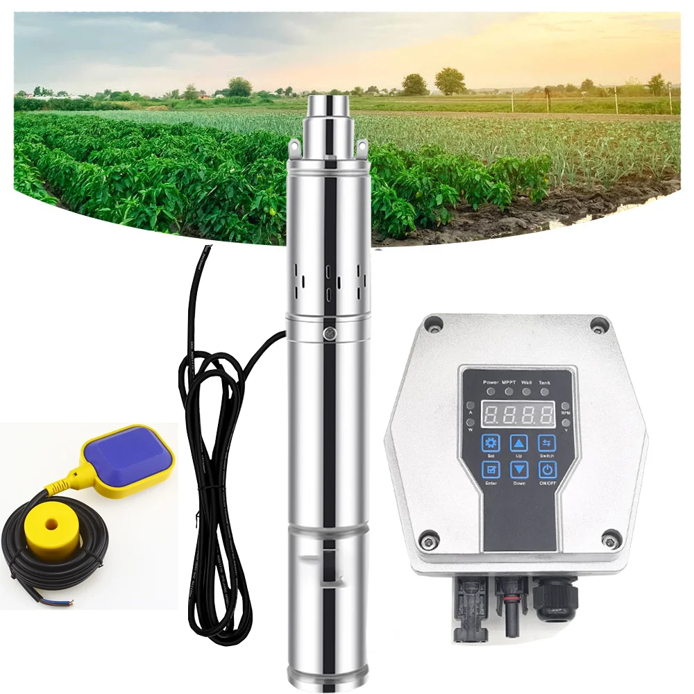 370W 500W 800W powerful solar water pump for deep well with MPPT Controller Rate 2.2m³/H Solar DC Well Pump with Floating Ball