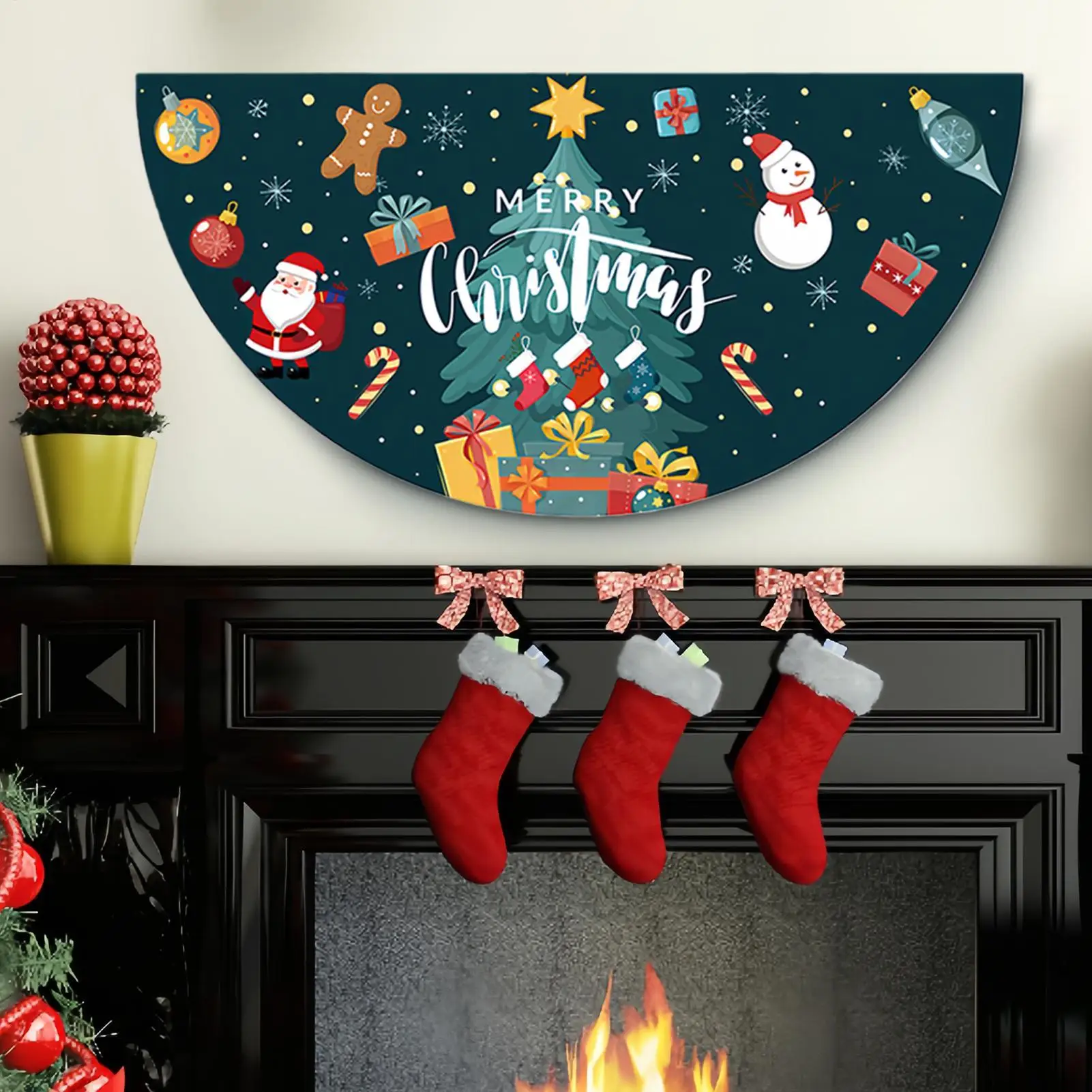 Christmas Door Banner Half Fan Shaped Festival Bunting Flat Decor Celebration Door Flag For Party Photo Classroom Gathering