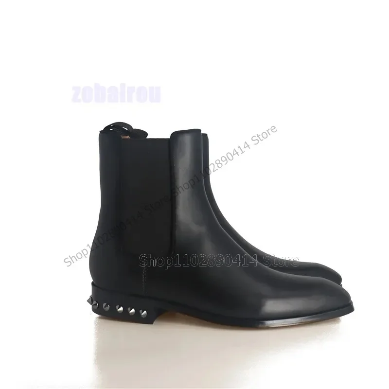 

Rivets Decor Black Matte Leather Men Boots Fashion Slip On Men Shoes Luxurious Handcraft Party Banquet Big Size Men Dress Shoes