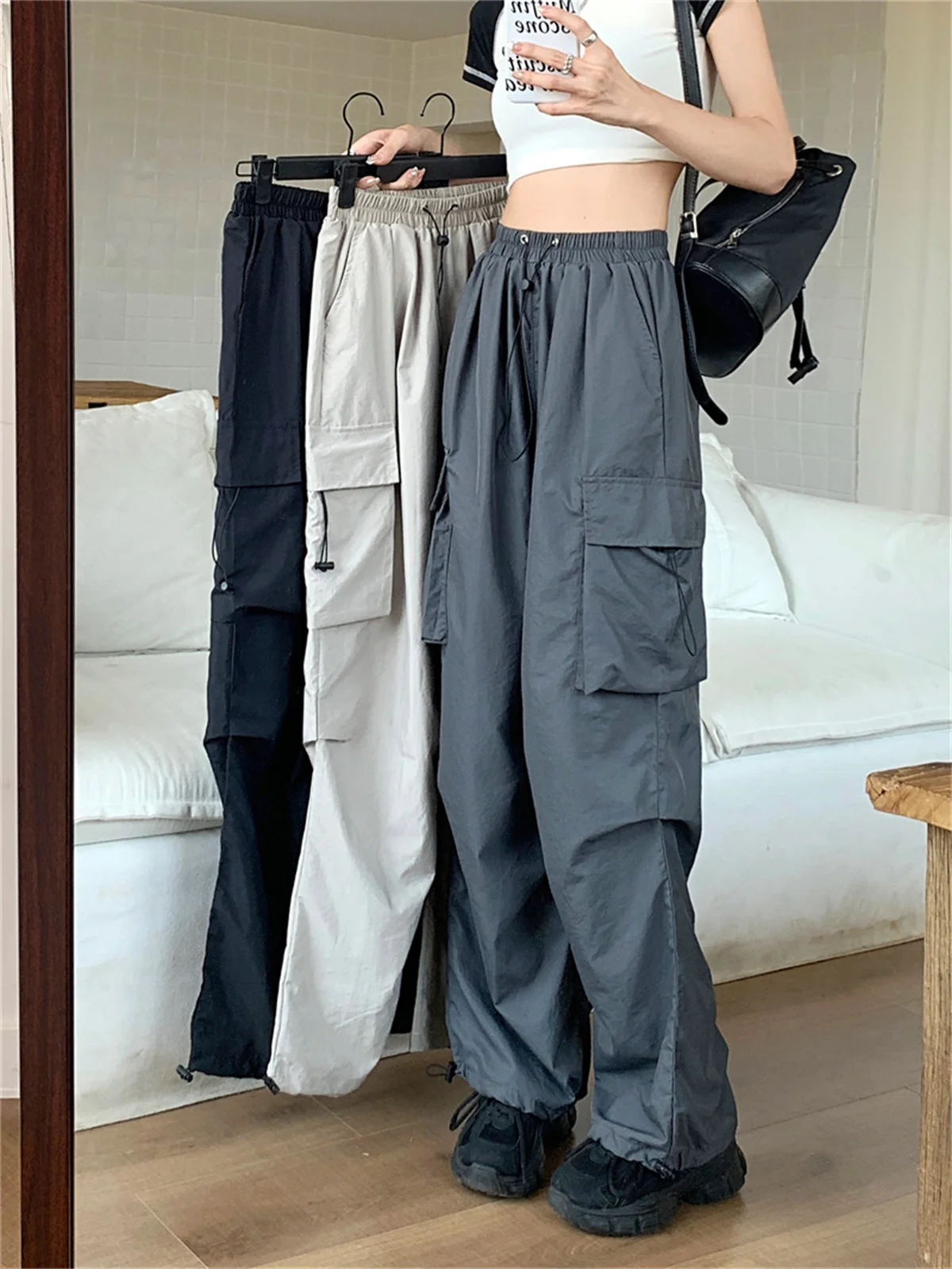 Fashion Cargo Pants Women Gothic Joggers High Waist Cool Female Hip Hop Trousers Korean Punk Pants Y2k Capri Femme Sweatpants