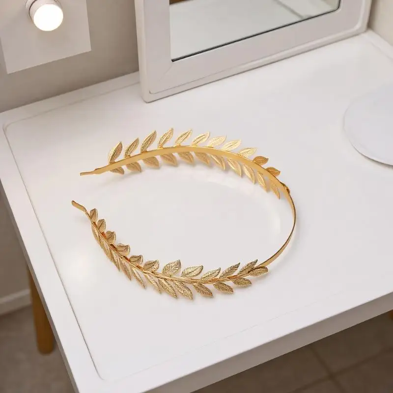 [J] New Retro Gold Color Leaf Headband Headpiece Crown Tiara Headdress Goddess Greek Head Jewelry  Wedding Hair Accessories