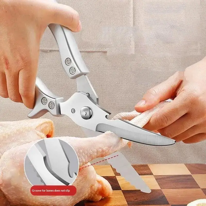 Professional Stainless Steel Kitchen Scissors with Safety Lock Portable for Meat Vegetables Camping Outdoor Cooking