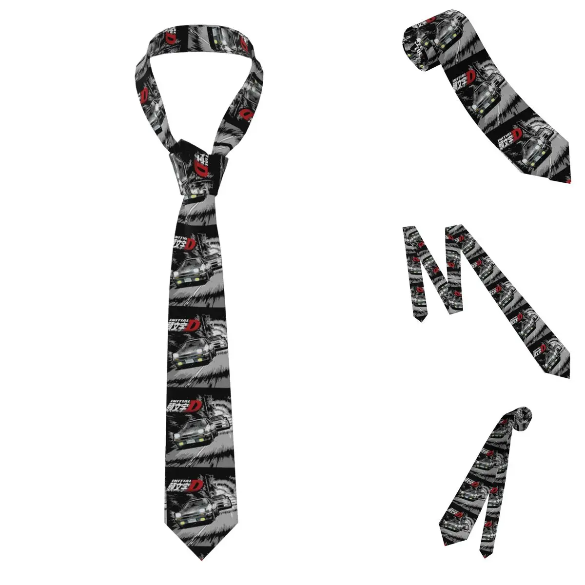Initial D - Mountain Drift Racing Tandem AE86 Vs EVO 6 Necktie for Men Silk Polyester 8 cm Neck Ties Party Suits Tie