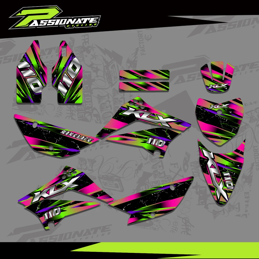 

For KAWASAKI KLX 110 KLX110 2010 2011 2012 2013 2014 2015 2016 2017 2018 2019 2020 Full Graphics Decals Stickers Background 13 s