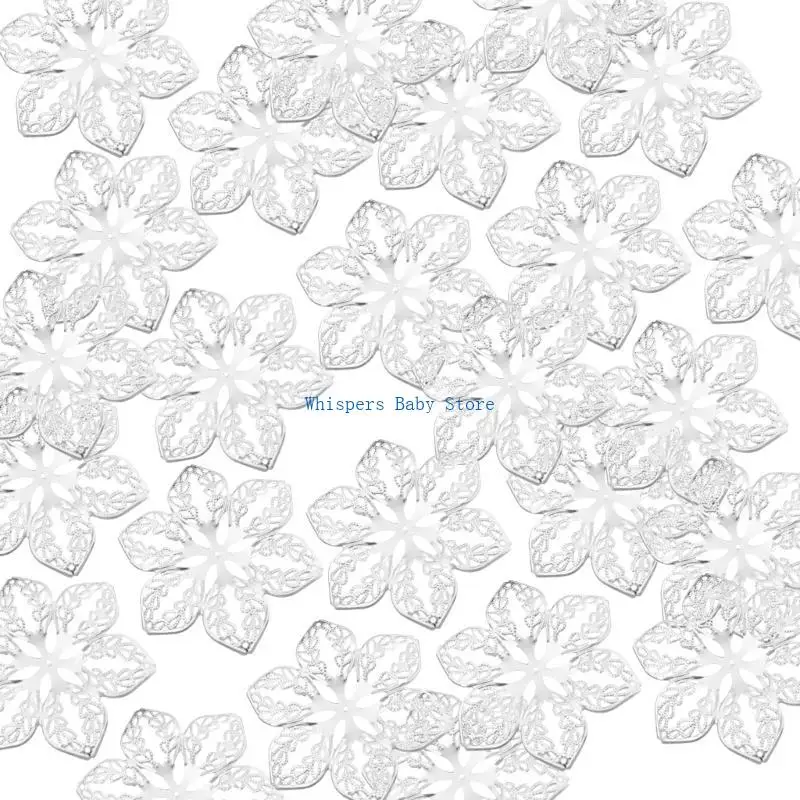 

U90E Pack of 100 Hollow Flower Metal Embellishments for Home Decoration Stylish Headwear Accessories Jewelry Making Supplies