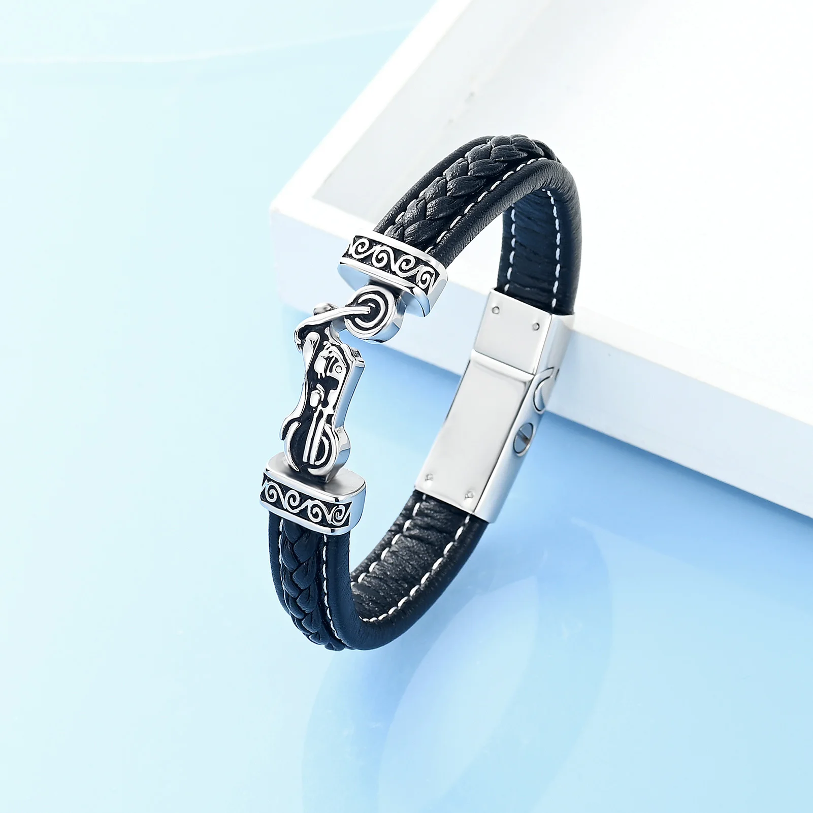 Exquisite Leather Bracelet Motorcycle Urns For Human/Pet Ashes Keepsake Memorial Bangle Stainless Steel  Cremation Jewelry