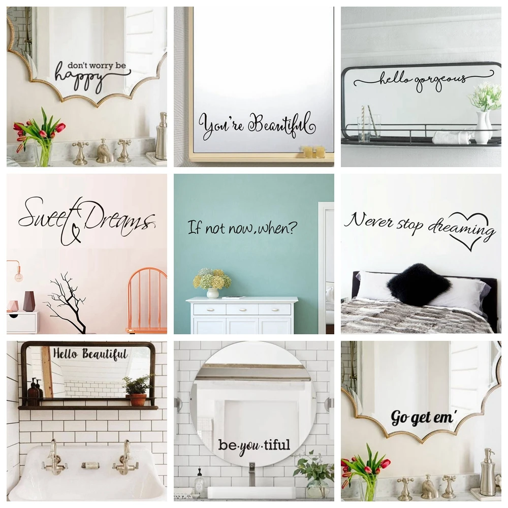 Nordic Style Mirror Phrase Quotes Vinyl Stickers Spanish Sentence Wall Stickers For Bedroom Decor Mirror Decals Frase ملصقات