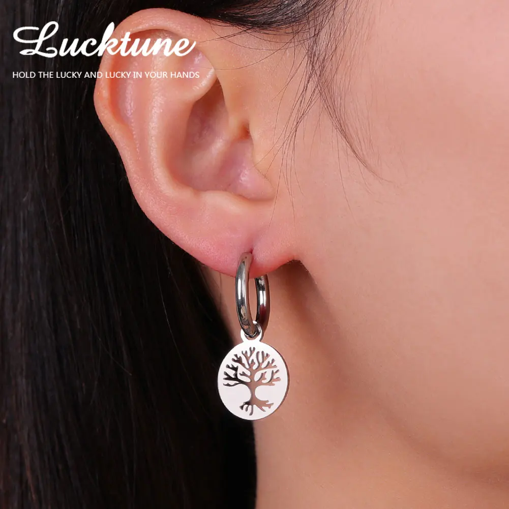 Lucktune – boucle d'oreille femme boucles d'oreilles arbre de vie en acier inoxydable pour femmes, Vintage, amulette porte-bonheur couleur or, bijoux cadeaux d'anniversaire de fête