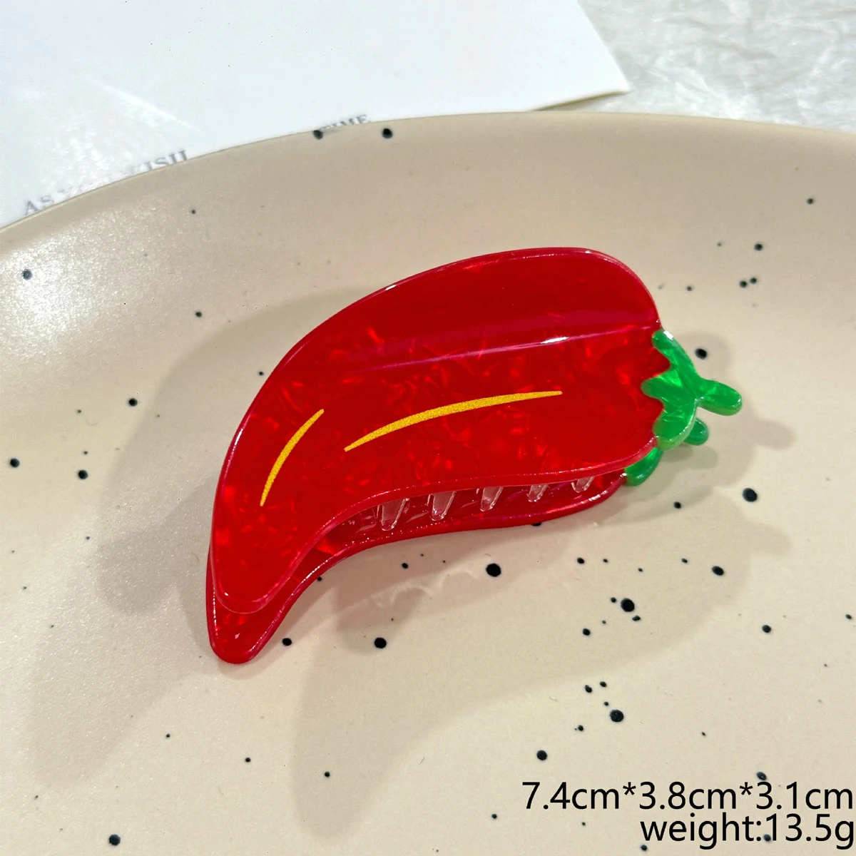 1 Stück Neuer Hot-Dog-Chili-Kreativ-Simulations-Lebensmittel-Chilisauce-Haarklammer, neuartige Haarspange für Hochsteckfrisuren am Hinterkopf, Haarklammer im Hai-Design – Detail 5