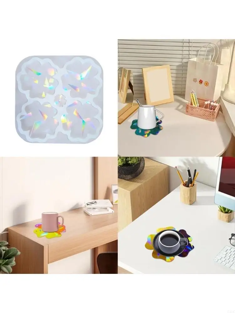 Holographical Flower Pattern Silicone Mold Epoxy Resin Florals Shaped Cup Mat Mould Jewelry Making Supplies