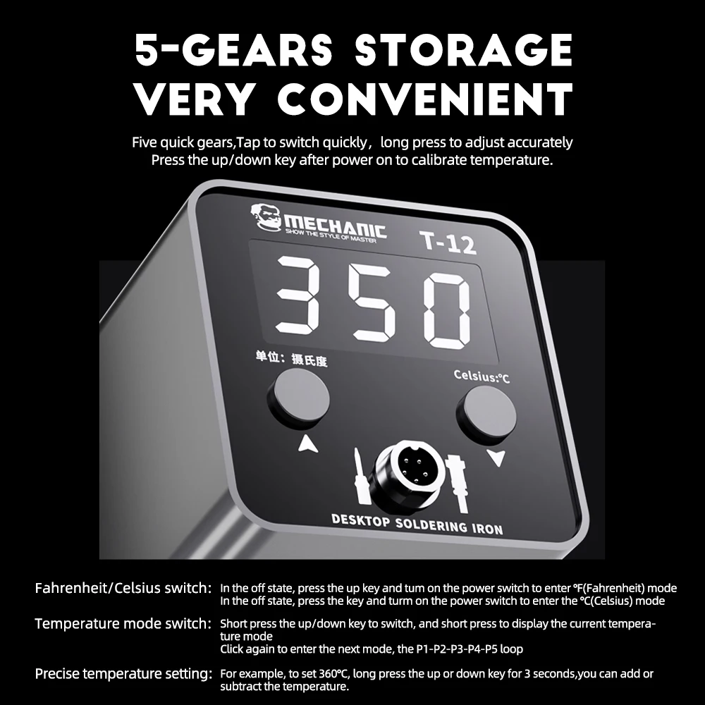 MECHANIC T-12 محطة لحام شاشة OLED الذكية 5 ثانية تسخين سريع لنصائح C210 التحكم الرقمي في درجة الحرارة ESD آمن